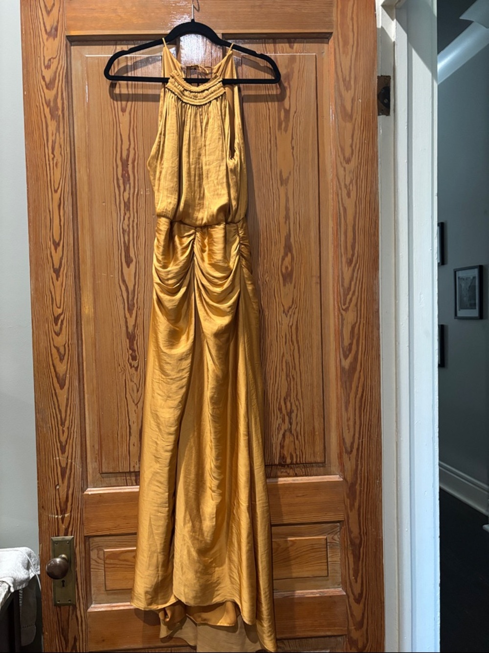 Formal goldenrod colored rouched dress